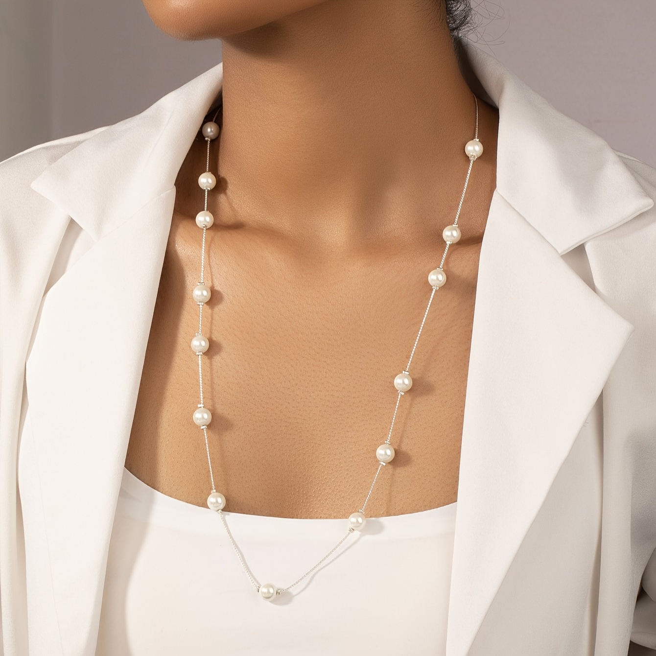 

1pc Long En Perles , Chaîne Perlée Élégante En Et Hiver, Accessoire de Cadeau Amis