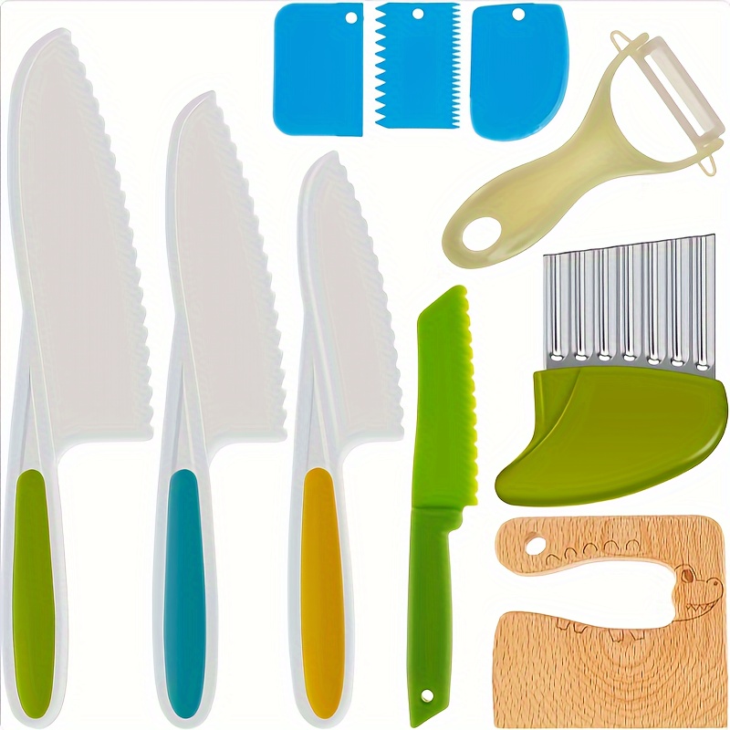 Couteaux 3 pièces Kids Kitchen Baking Knife Set, sûr à utiliser, prise  ferme, bords dentelés, couteau pour enfants, protège Little Chef's, parfait  pour couper des aliments et