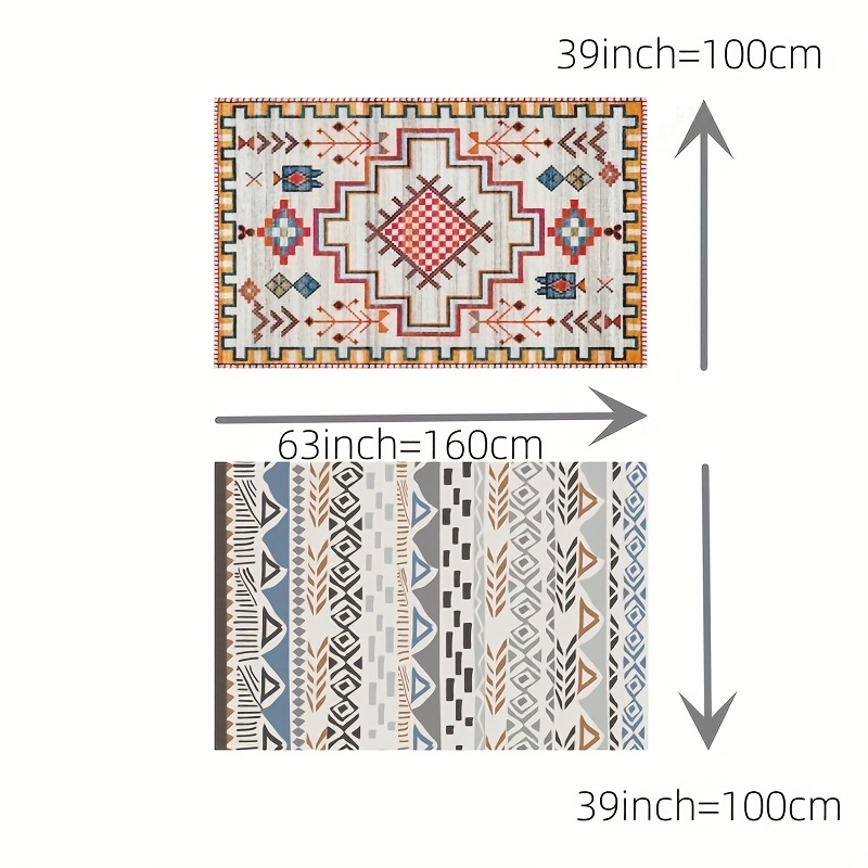 Geometric Pattern Retro Style Area Rug Washable Non-slip