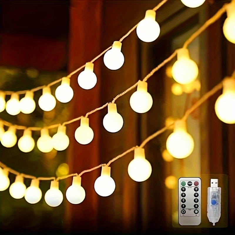 Useber Guirlande Lumineuse Sphérique,Guirlande Lumineuse d'Extérieur avec  Prise 100 LED 8 Modes avec télécommande pour Chambre à Coucher, Intérieur,  Jardin, Noël et Mariage (Blanc Chaud) : : Luminaires et Éclairage