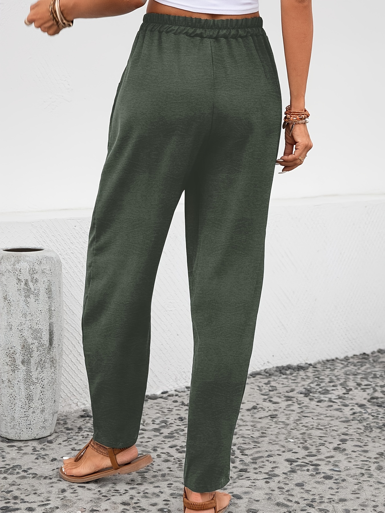 Plus Size Solid Pockets Pants Casual Pants Spring Summer - Temu