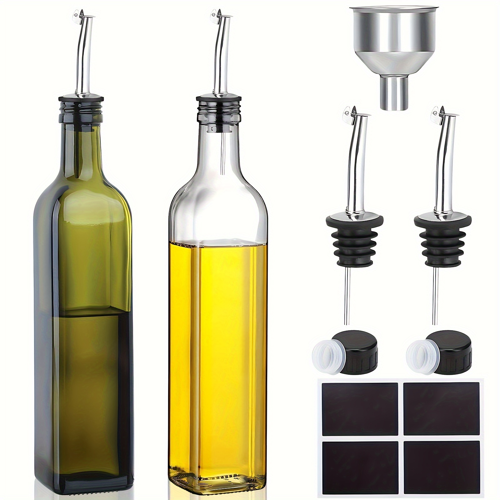 Bouteille de distributeur d'huile d'olive, bouteille d'huile en verre 500  ml / 17 oz, bec verseur en acier inoxydable, facile à remplir et à nettoyer  