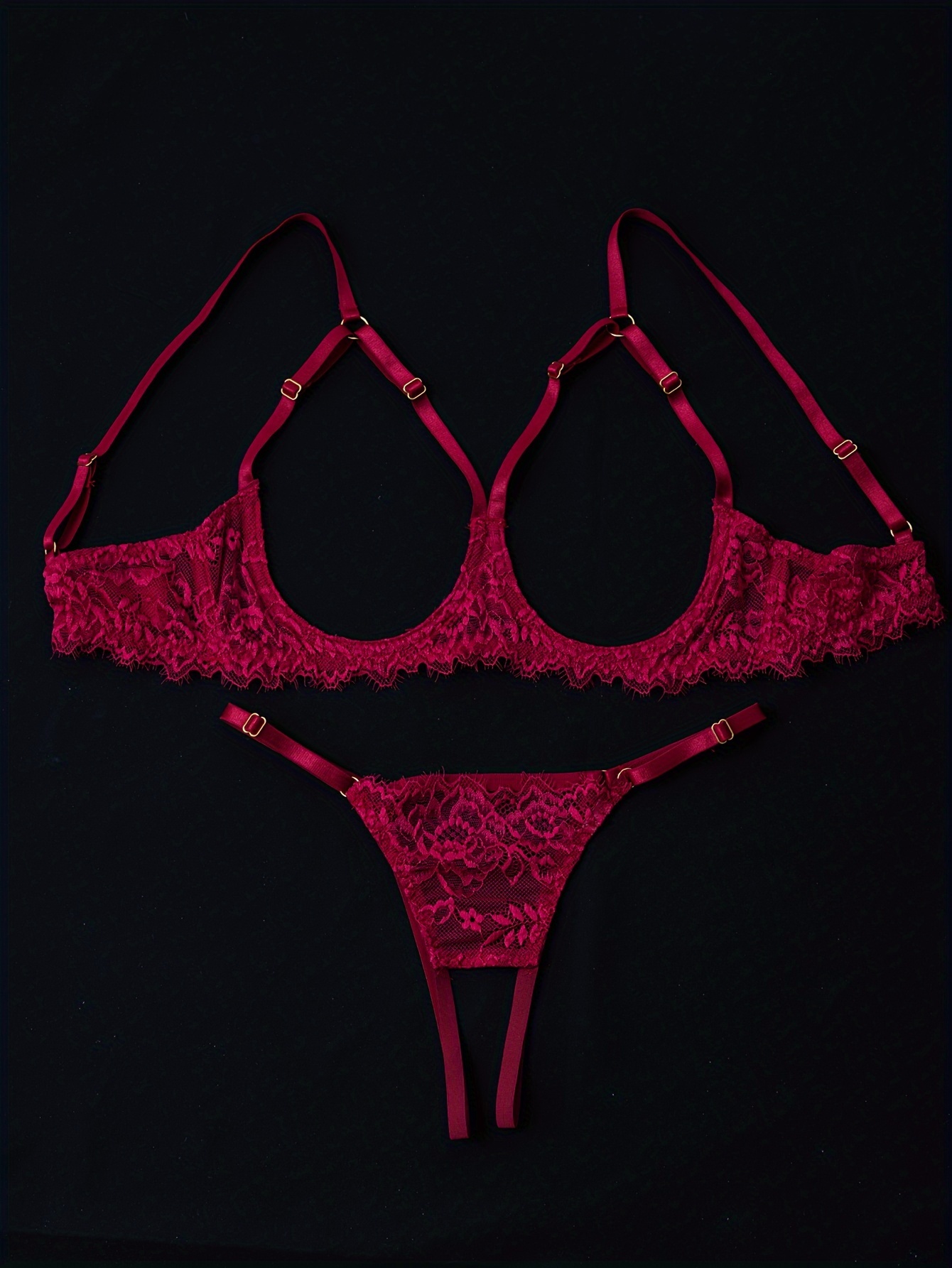 Erotic Floral Lace Lingerie Set, Open Bust Bra & Open Crotch Thong, Women's  Sexy Lingerie & Underwear