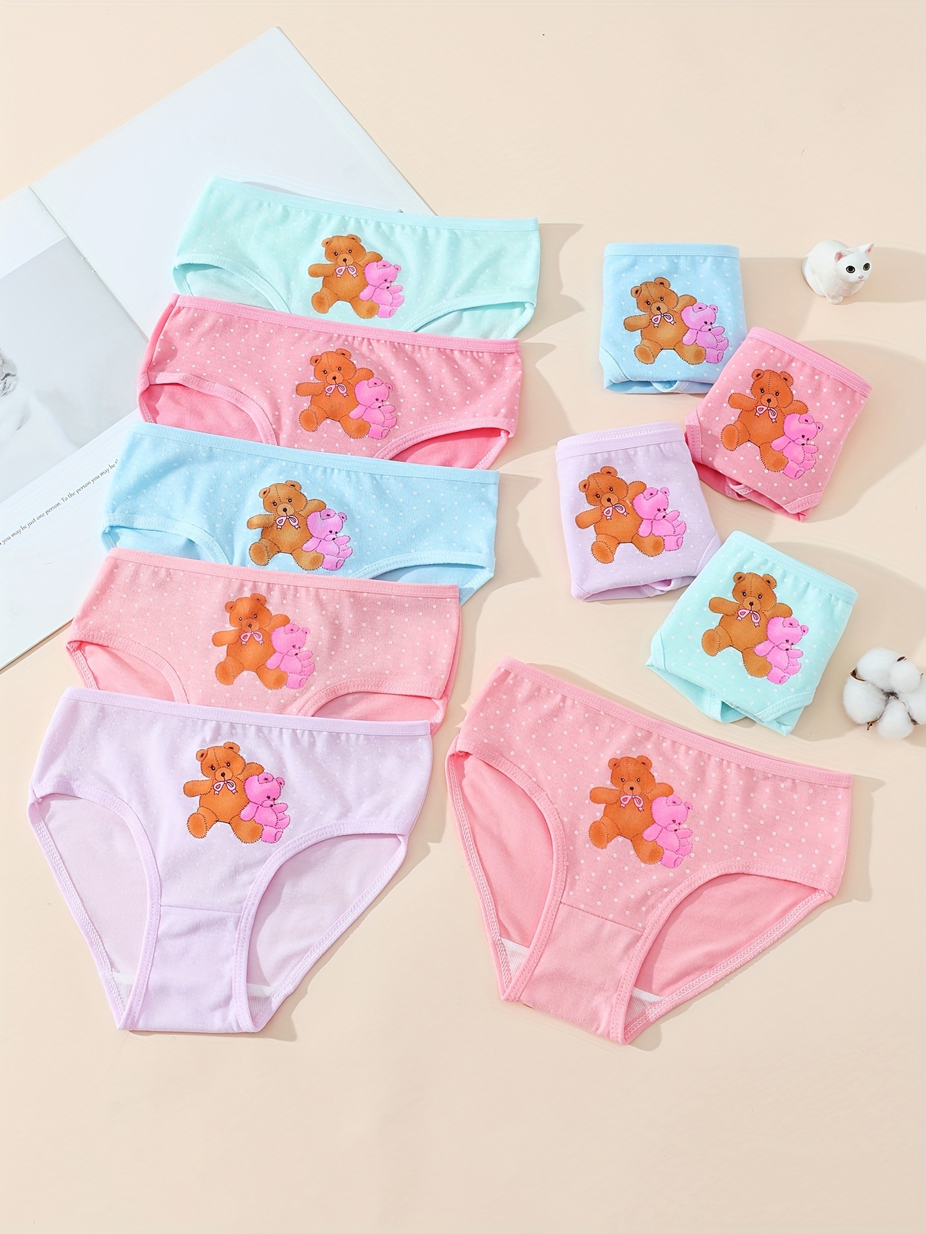 5pcs Toddler Girls Mixed Color Briefs Cartoon Print Cute Bottoming  Underwear Cotton Soft Comfy Breathable Kids Panties