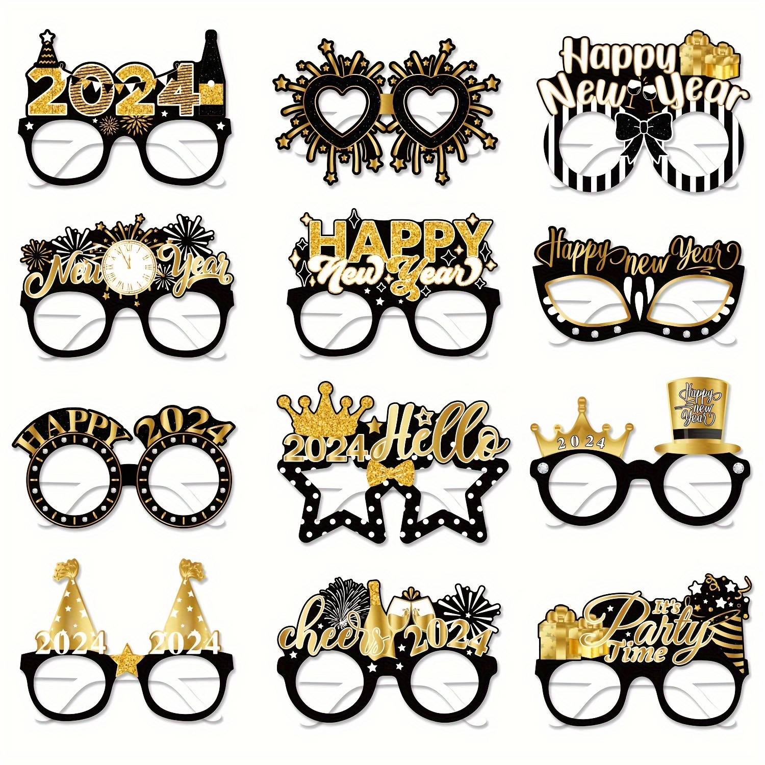 12/6pcs Happy New Year Paper Glasses 2024 Eyeglasses Frame Photo Booth  Props New Year's Eve Party Decoration Christmas Supplies - AliExpress