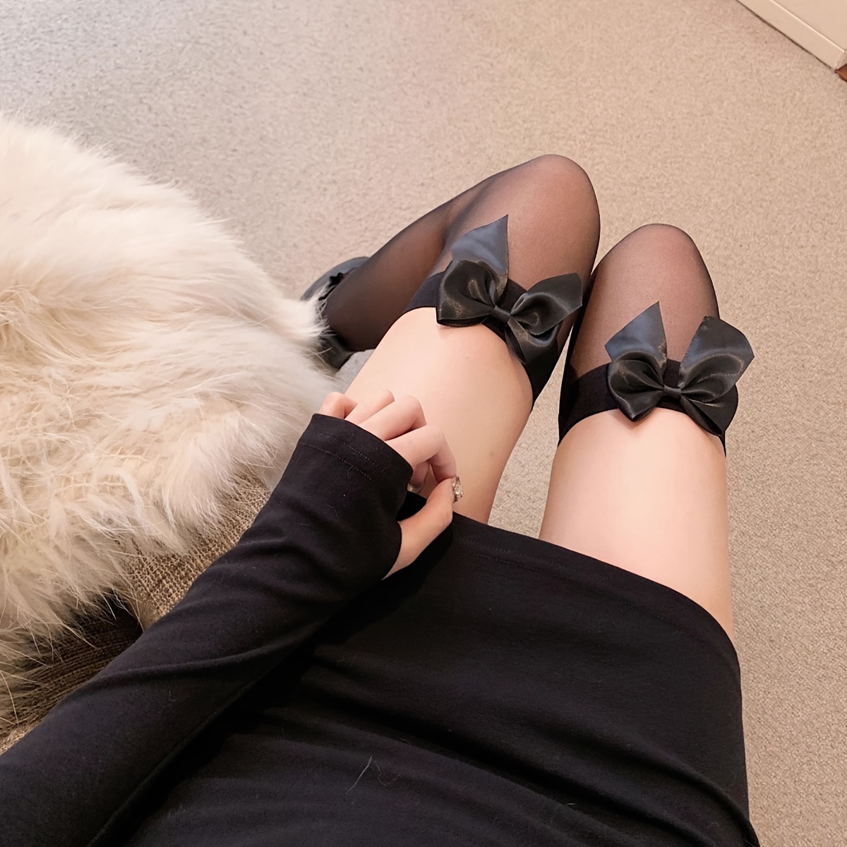 Bow Thigh High Stockings, Smooth Over The Knee Socks