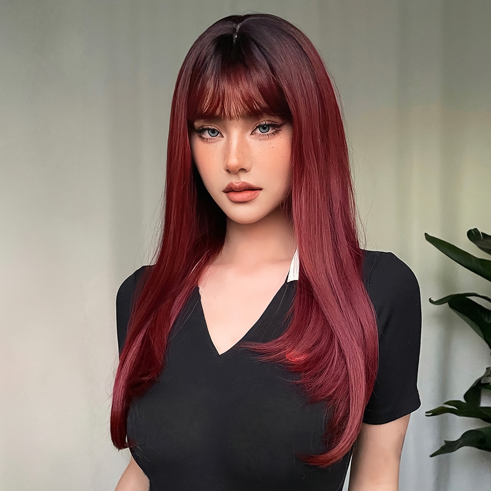 Black Red Ombre Straight Synthetic Wig – Wig Is Fashion