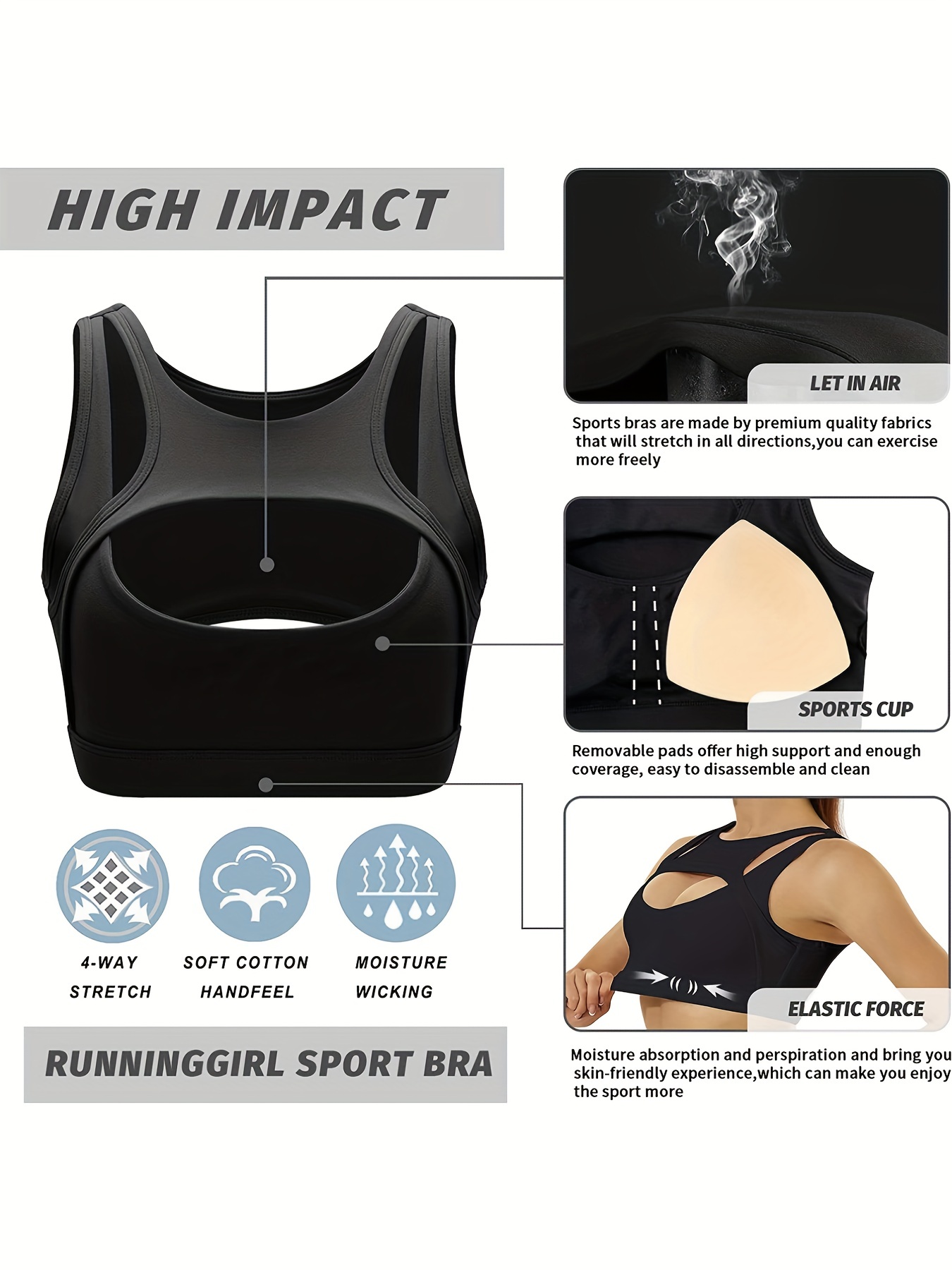 New Premium Comfy Full Coverage Sports Bra with Removable