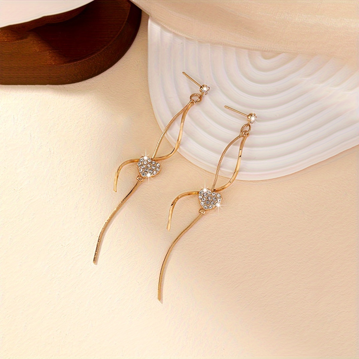 Heart Spiral Dangle Earrings with Rhinestone Accents
