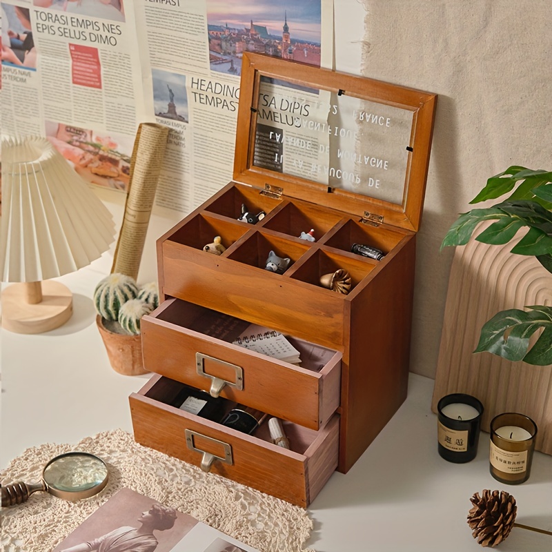 Mini Hutch - Organizador de escritorio grande de madera con cajones.  Decoración rústica de oficina, accesorios de escritorio y suministros de  oficina.