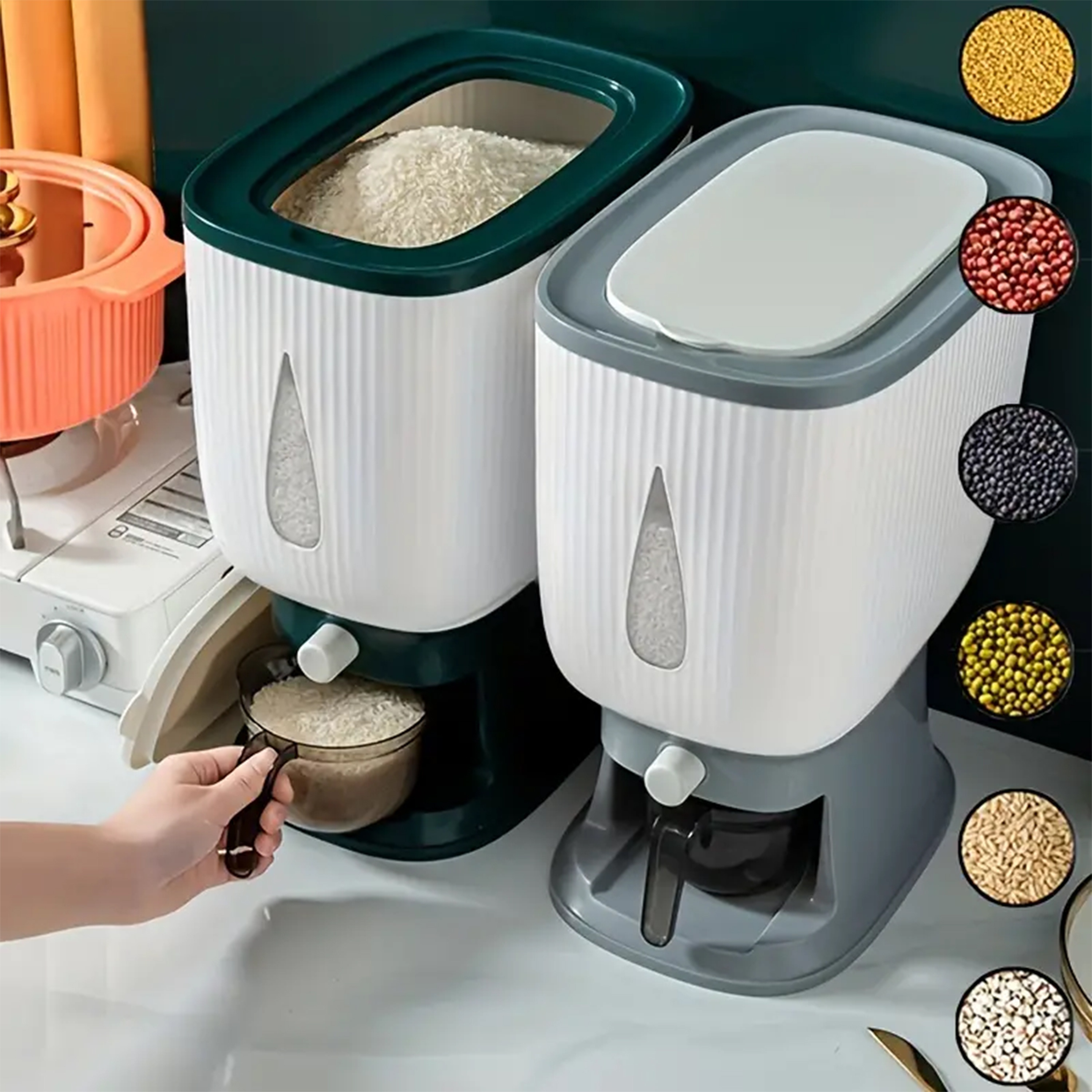25Lbs Rice Dispenser, Large Grain Container Storage with Lid Measuring  Cylinder Moisture Proof Household Cereal Dispenser Bucket for Kitchen  Soybean
