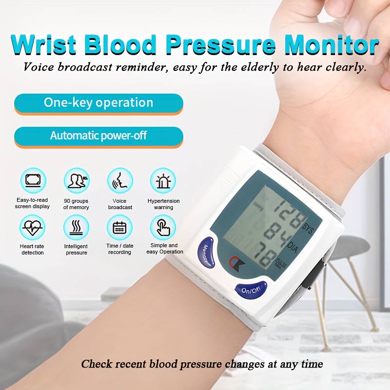 Wrist Blood Pressure Monitor Voice Rechargeable Long Time Use Medical Blood  Pressure Monitor Digital Lcd Large Screen Sphygmomanometer - Temu