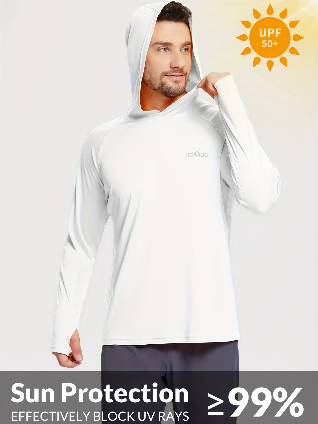 Weligu Men's UPF 50+ Sun Protection Hoodie Shirt Long Sleeve SPF Fishing Outdoor UV Hiking Shirts Lightweight White X-Large