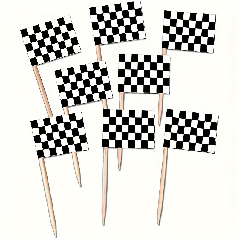 

50pcs, Checkered Racing Flag Party Food Topper For Race Car Party Sports Event Cupcake Topper Cupcake Decor Theme Party Decor Supplies