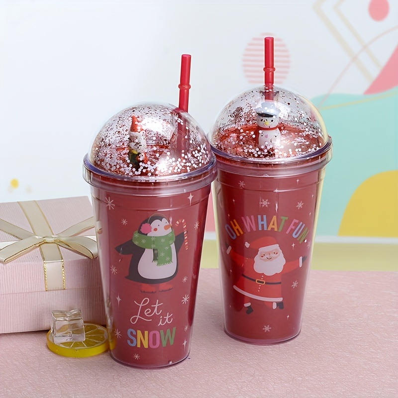 Christmas Tumbler With Lid And Straw Double Walled Plastic - Temu