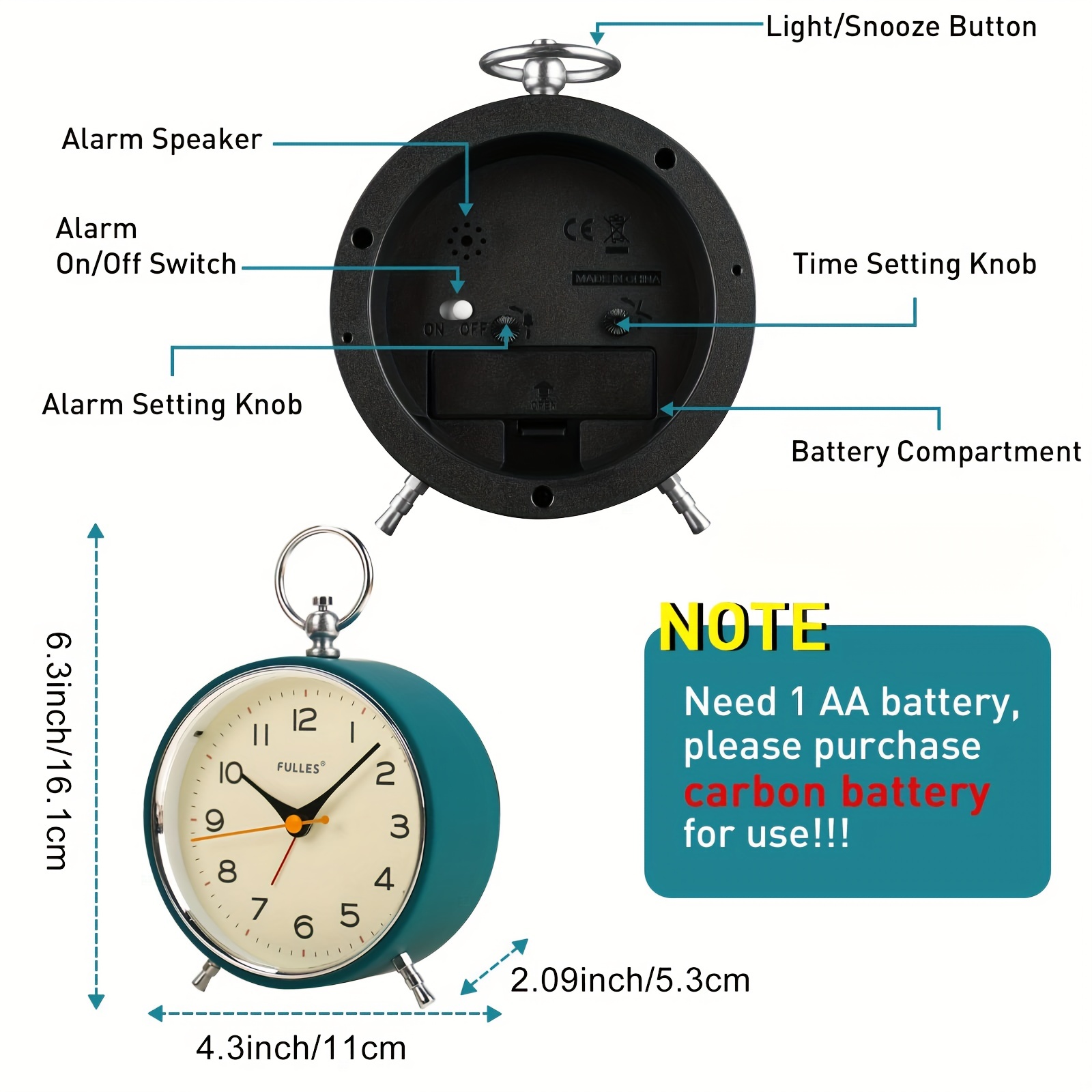 Sveglia Analogica Da 1 Pezzo Per Camera Da Letto Con Funzione Snooze Con  Luce Notturna, Sveglia Rotonda Retrò Senza Ticchettio, Orologio A Batteria