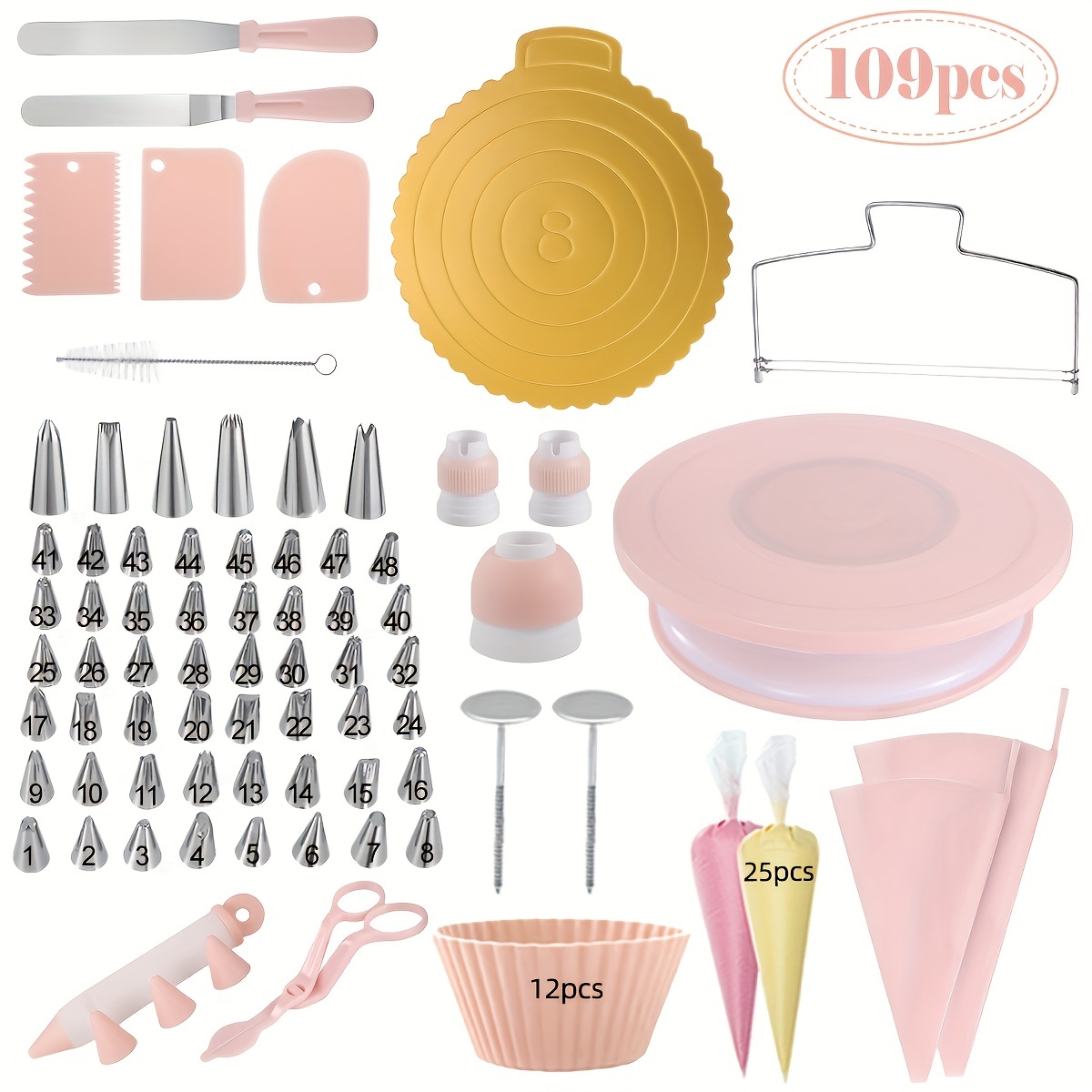 Cake Decorating Supplies | Cake Decorating Kit Baking Supplies Set For  Beginners | Rotating Cake Turntable Stand | Icing Piping Tips & Bags |  Frosting