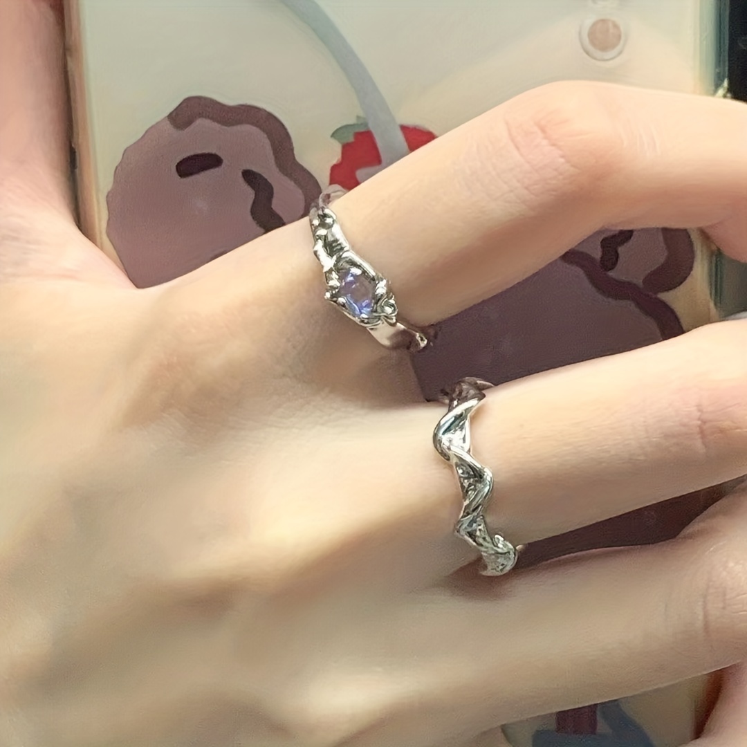 Light Moonstone Geometric Ring Adjustable Pair Ring for Women