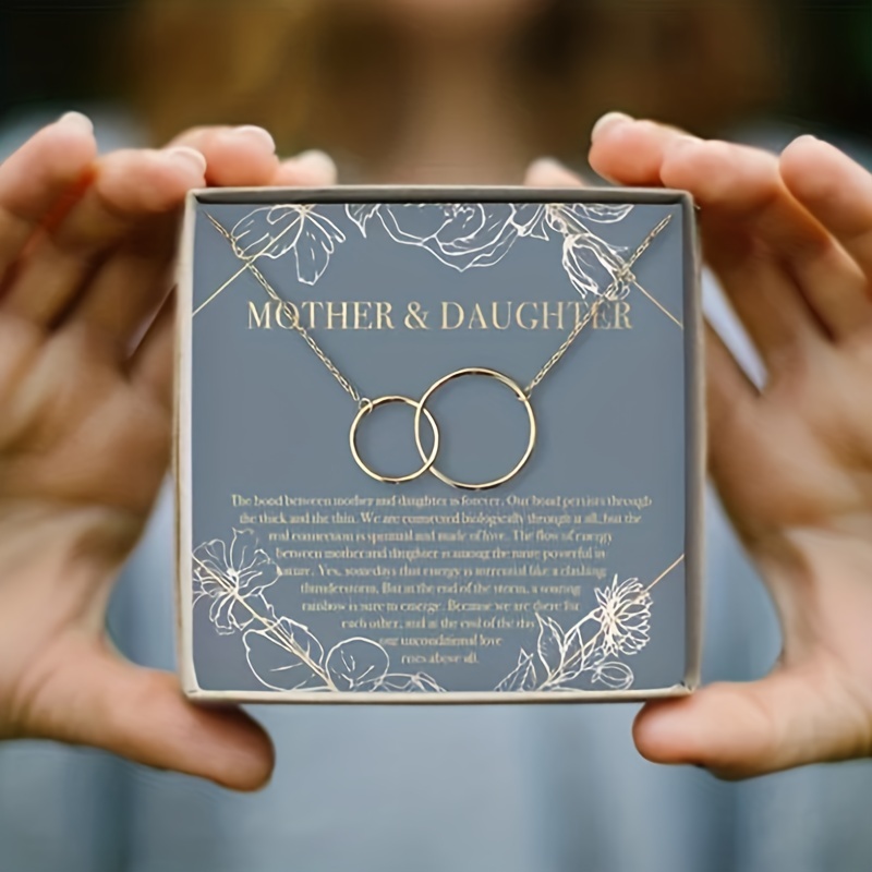 Mother Daughter Necklace Mothers Day Gift for Mom 2 Interlocking Circles with Box and Card