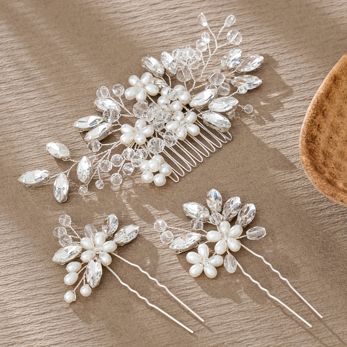 

3pcs/pack Bridal Wedding Jewelry Pearl Forest Series Flower Handmade Insert Comb Set Versatile Plate Special Elegant Hair Rhinestones Hairpin Accessories