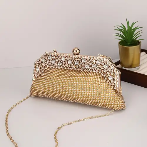 Glitter All Over Rhinestone Decor Bag, Drawstring Evening Bag For Party  With Rhinestone Strap For Carnaval Use And For Music Festival