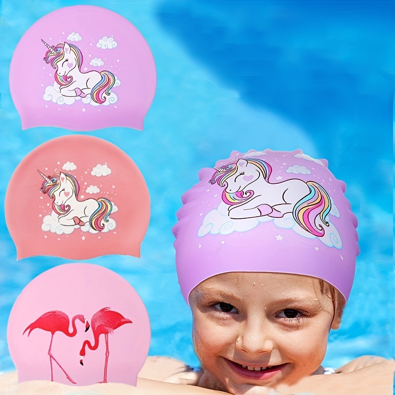 

Silicone Waterproof Swimming Cap, Cute Cartoon Swimming Cap, Suitable For Long Hair, Girls And Boys, Kids Swimming Cap