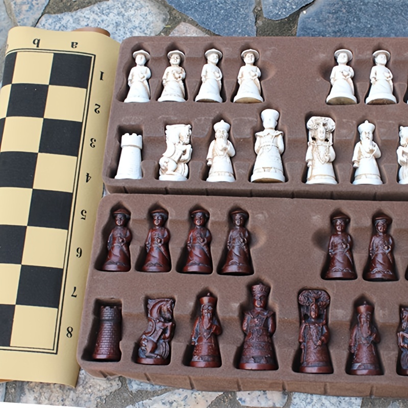 Antique Chess Large Chess Pieces Artificial Leather Chessboard Resin Chess  Pieces Character Modeling Gift Entertainment Game Box - Temu