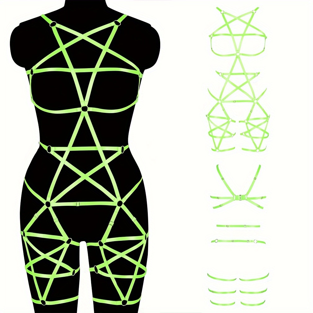 Black Pentagram Elastic Knit Body Harness Punk Sexy Cage Bra Nightclub Wear