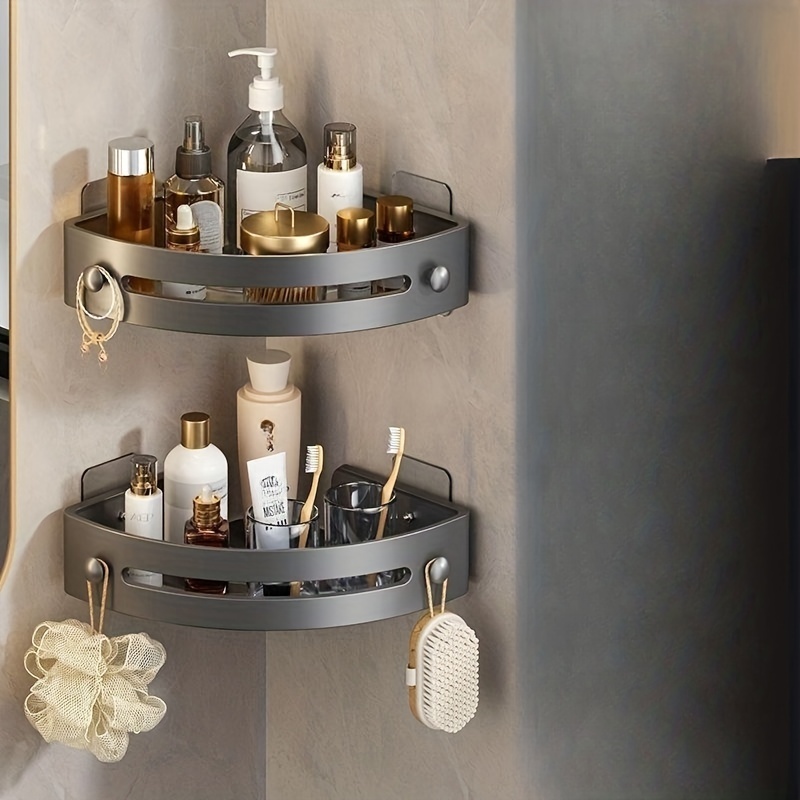 Bathroom Corner Storage Bar Stick on Shower Shelf Holder