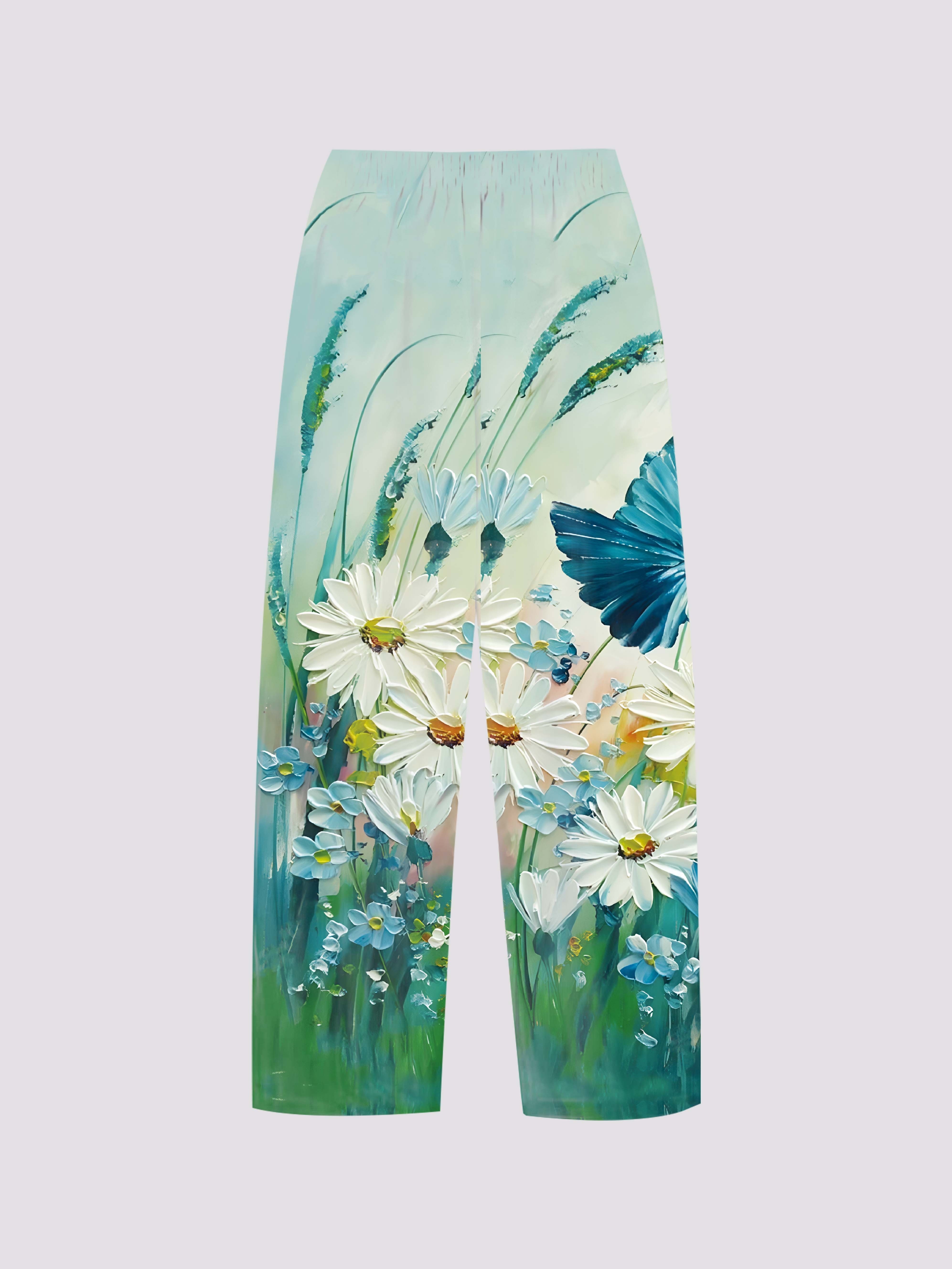 Flower Oil Painting Print Slant Pockets Pants Casual Pants - Temu