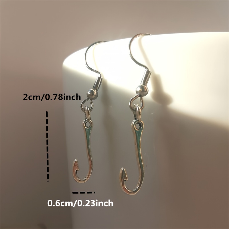 1pair Creative Fishhook Design Hook Earrings, Silvery Jewelry, Jewels Gift for Fishing Lovers, Classic Gift for Girls,Temu