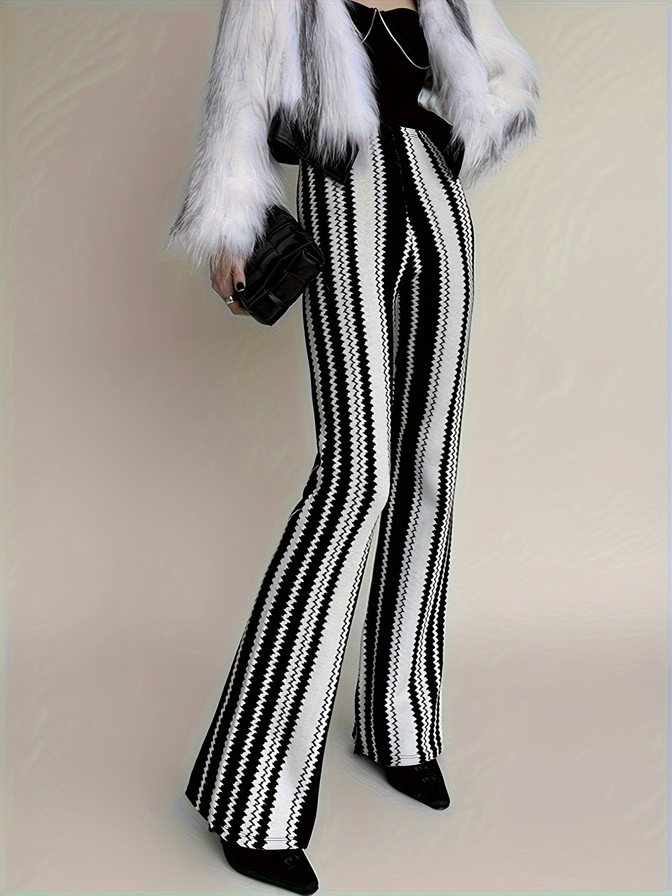 Solid Color High Waist Striped Flared Pants Fashion Slim Fit - Temu