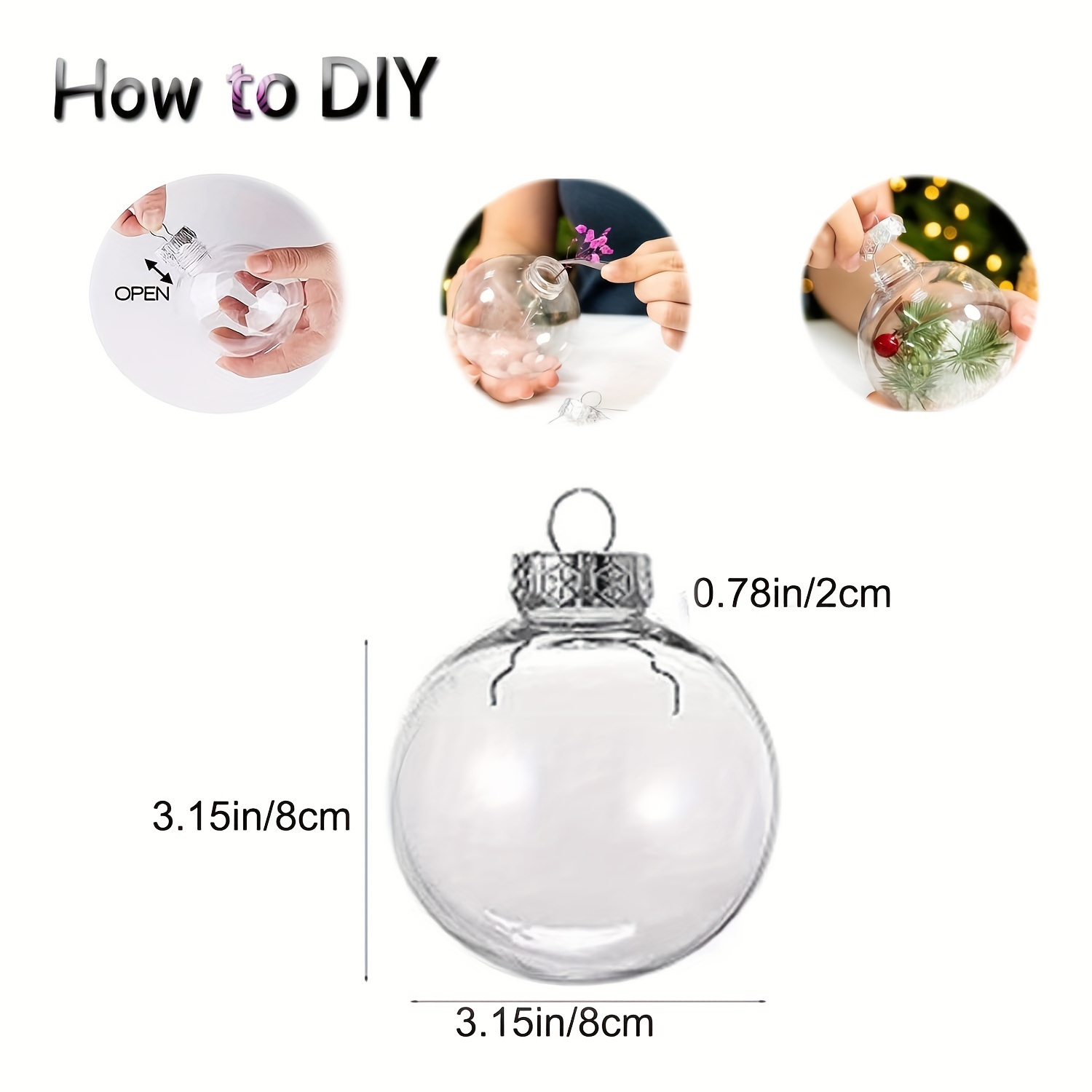 12pcs Clear Fillable Ornament Balls, Removable Top Clear Hanging Ornaments  Ball, Diy Plastic Ornaments Round Balls, Perfect For Decoration On Christma
