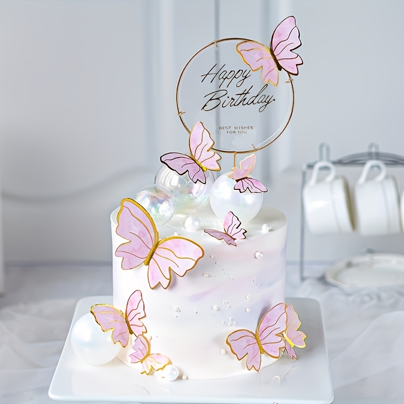 10 pçs borboleta decorações do bolo roxo rosa borboletas sobremesa