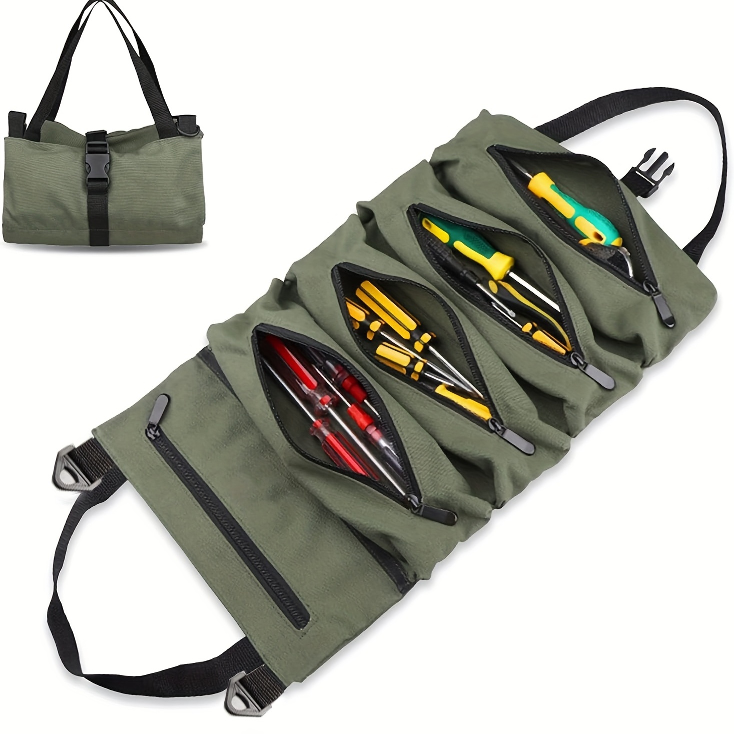 1pc Tool Roll Multi Purpose Roll Up Tool Bag Wrench Roll Car First Aid Kit  Wrap Roll Storage Case Hanging Tool Zipper Carrier Tote Car Camping Gear