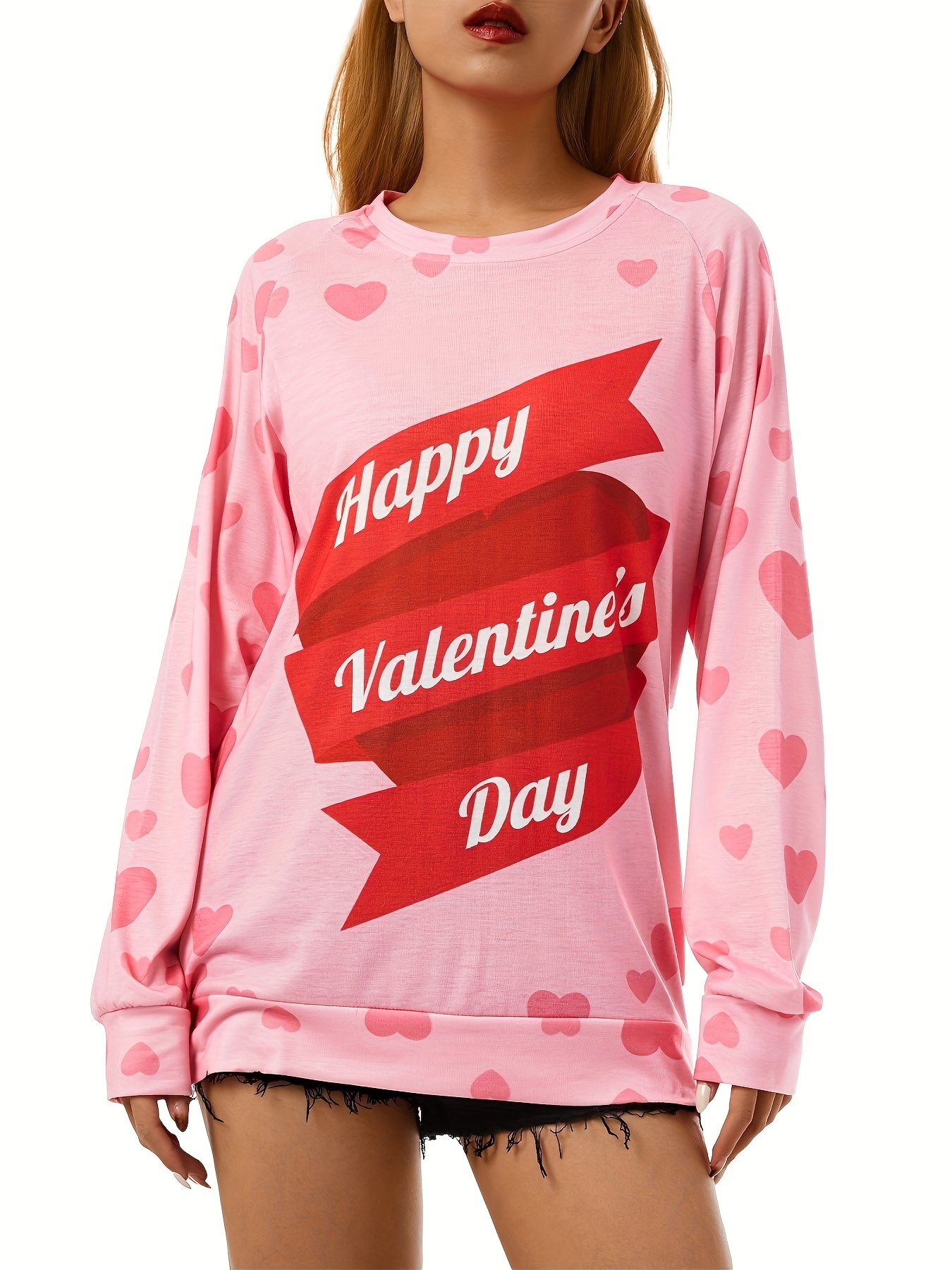 Valentines Day Sweatshirt Women Women's Fashion Printed Loose T-shirt Long  Sleeves Blouse Round Neck Casual Tops Sweatshirt Hoodies Valentine's Day  Sweatshirt 