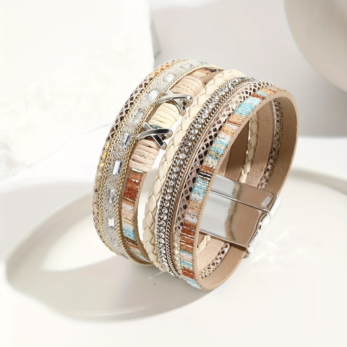 

Bohemian Style Beads Multilayer Magnetic Buckle Bracelet Bangle For Women Jewelry Gift