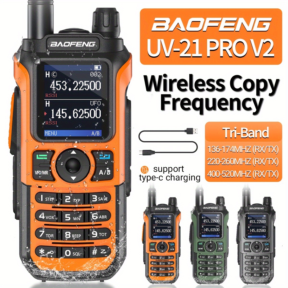 Baofeng UV-16 IP68 Waterproof Walkie Talkie Type-C Charging Dual Band FM  Radio