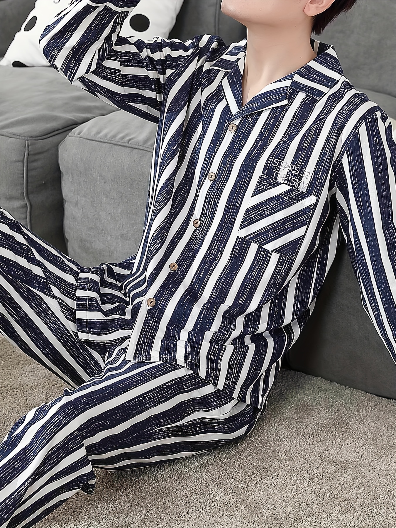 Conjunto Pijama Ropa Dormir Algodón Hombre Camisa Pantalones - Temu