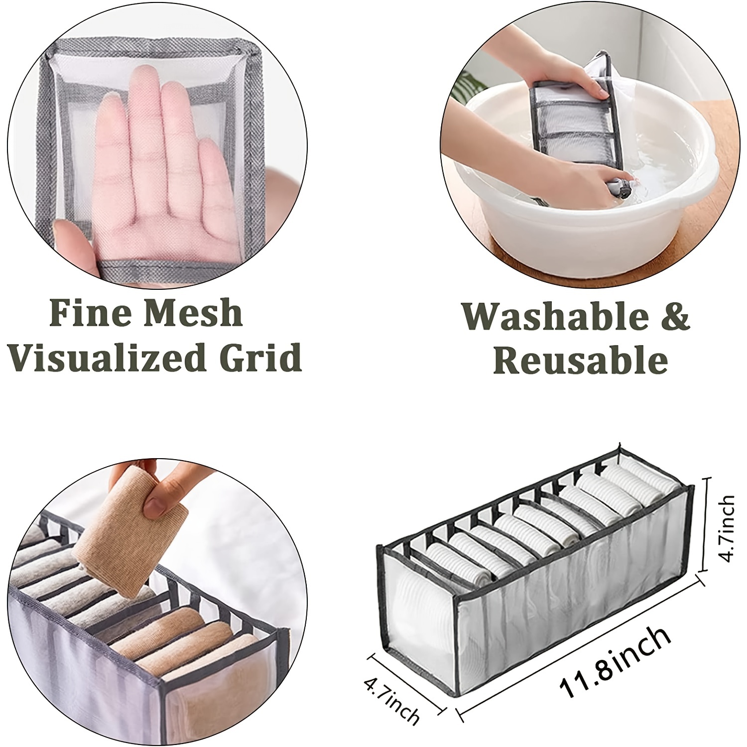  Neaterize - Juego de 12 organizadores de cajones para ropa,  cestas separadoras para guardar ropa, maquillaje, baño, organizar ropa  interior, calcetines, brasieres y corbatas (gris blanco) : Bebés