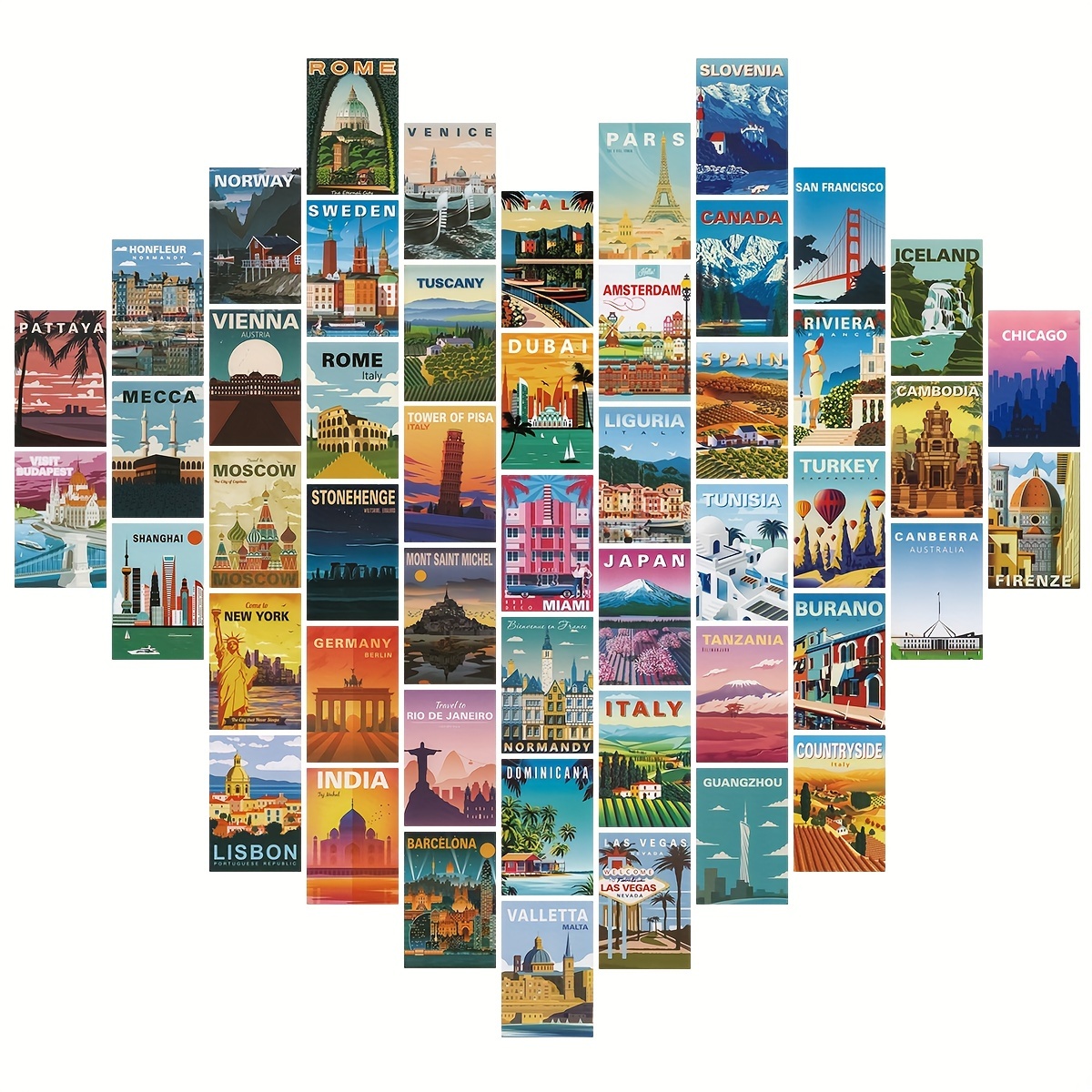 50pcs Retro Travel Posters Wall Collage Kit for Teens and Adults