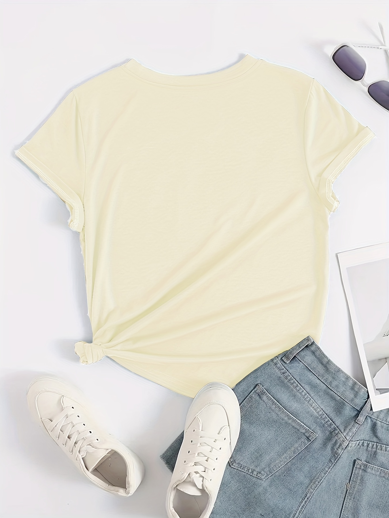 Solid Basic T-shirt, Casual Crew Neck Short Sleeve Versatile T-shirt, Women's Clothing