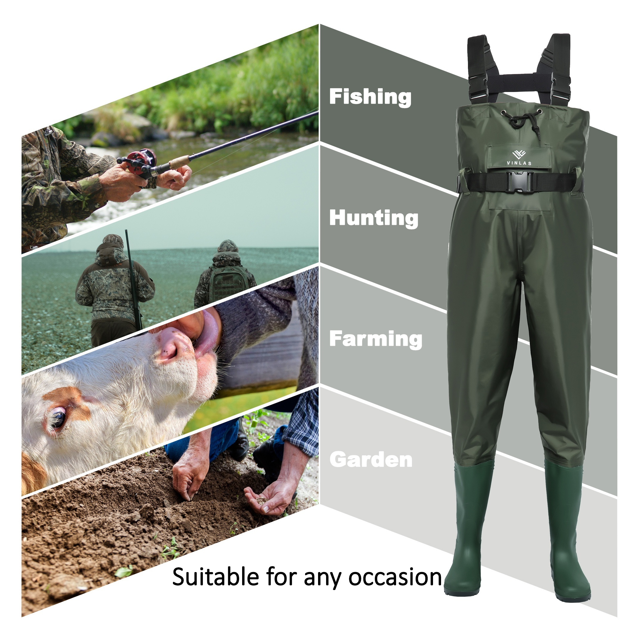 Wading Pants Fishing with Boots Waterproof NYLON PVC Bootfoot Wader Hunting  Heat - Lero
