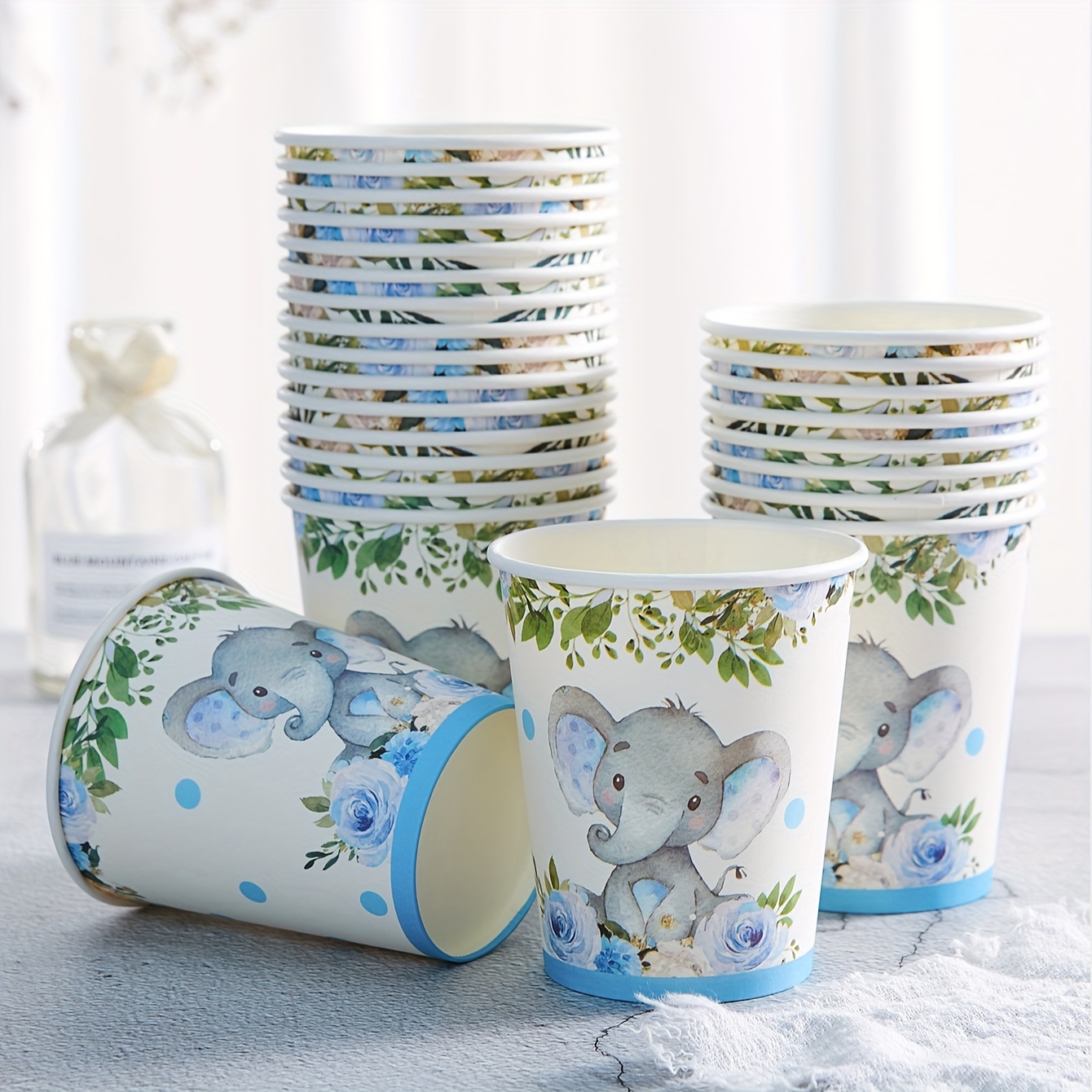 10/25pcs Elephant Floral 9oz Paper Cups - Disposable, High-quality Party Supplies For Birthdays, And Gender Reveals, With Cute Elephants, Perfect For ' Parties And Celebrations, Whimsical |