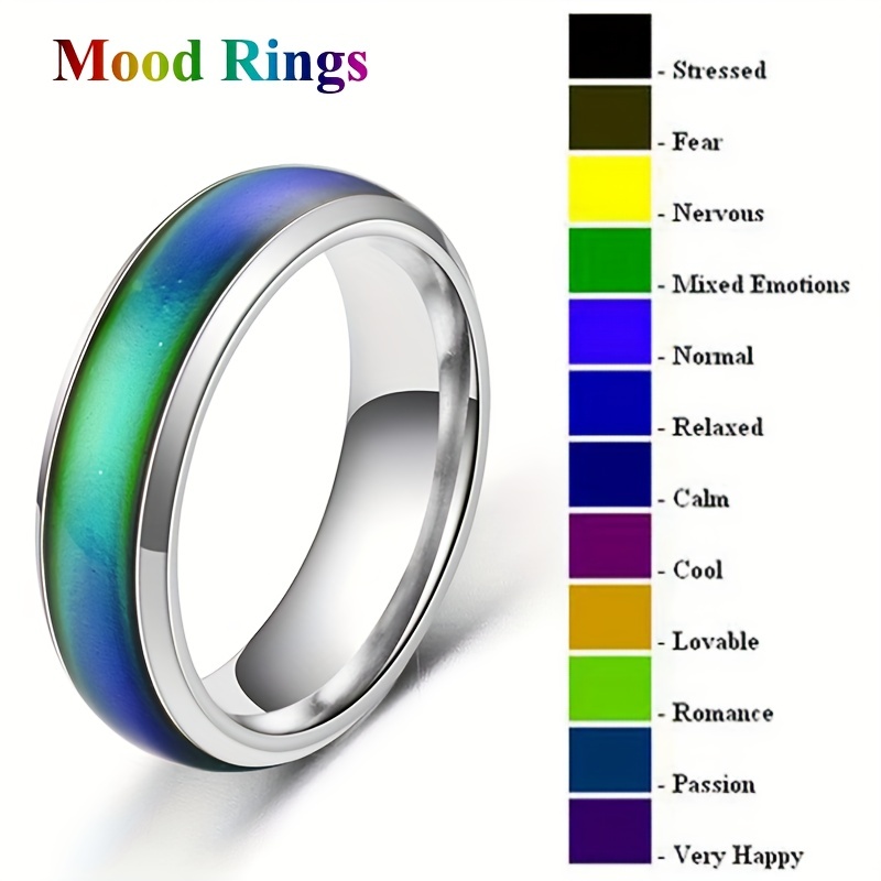 Mood Ring Inlaid Thermal Discoloration Stone Stainless Steel - Temu