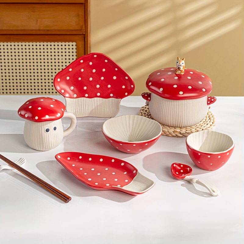 Ceramic Polka Dot Soup Bowls with Lids and Handles - Set of 4