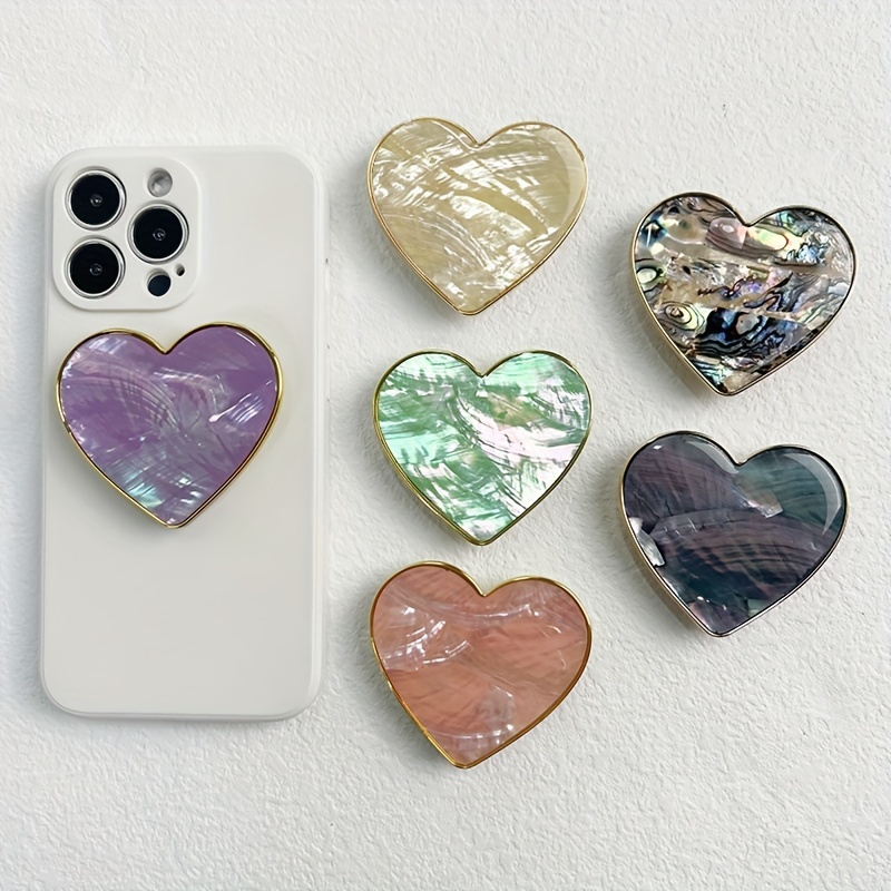 Soporte de agarre para teléfono de 4 piezas, con forma de corazón de  mármol, soporte adhesivo para dedos, multifuncional, con corazón de mármol