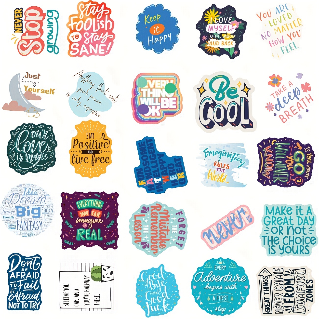 50pcs Motivational Stickers For Adults, Inspirational Water Bottle Stickers  For Students Teachers, Positives Scrapbook Stickers For Journaling Vision