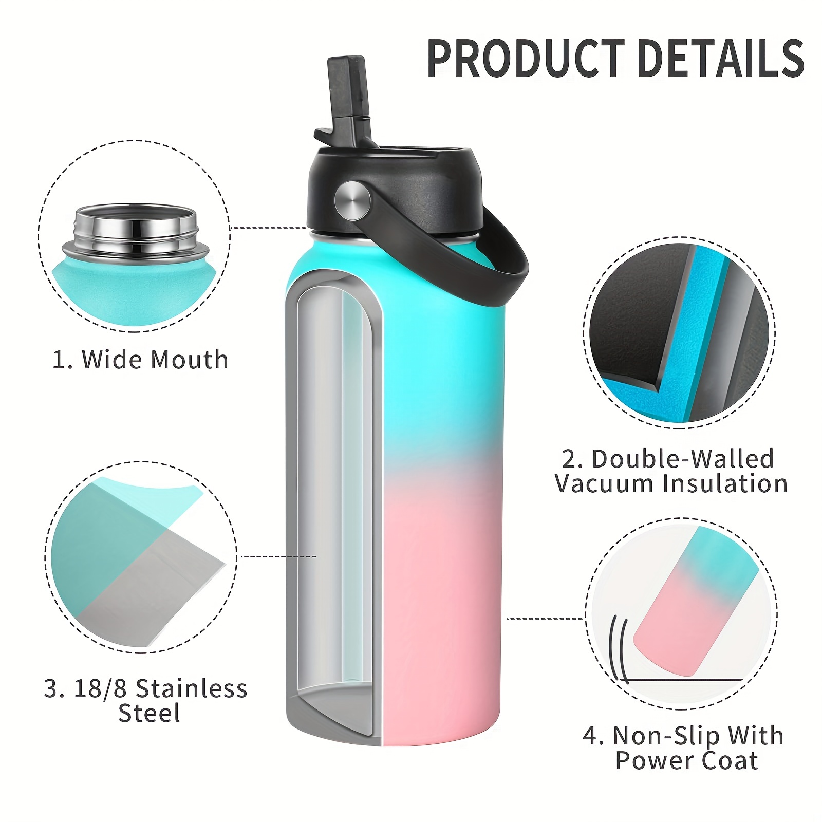 Portable Wide Mouth Double-Wall Thermal Flask, Stainless Steel