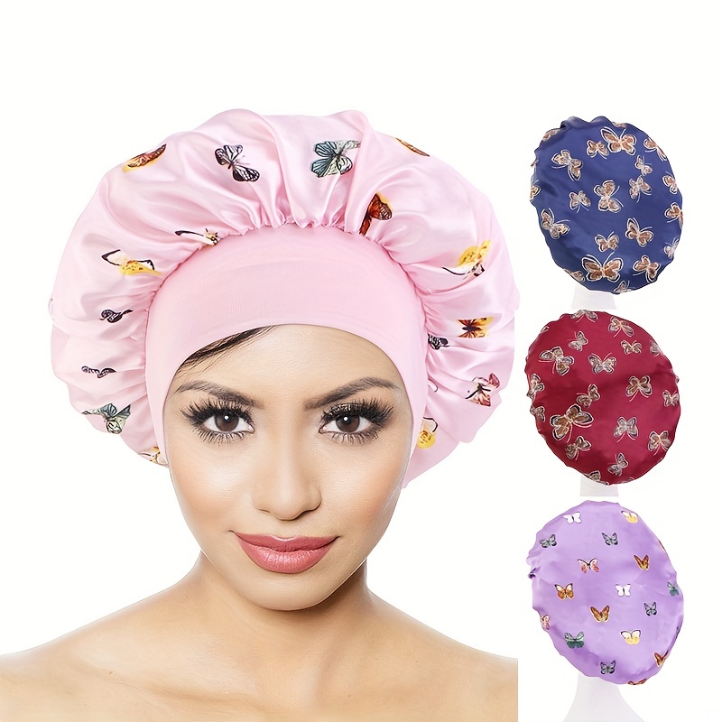 Women Satin Night Sleep Cap Hair Bonnet Hat Silk Head Cover Wide Elastic  Band 